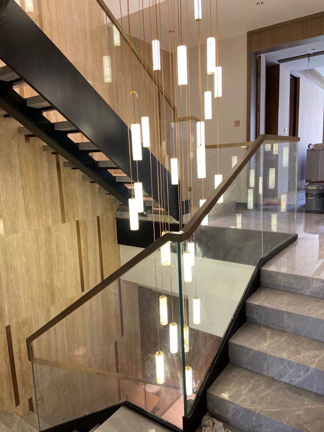 Darlen Alabaster Modern Staircase Chandelier real product photo view 15