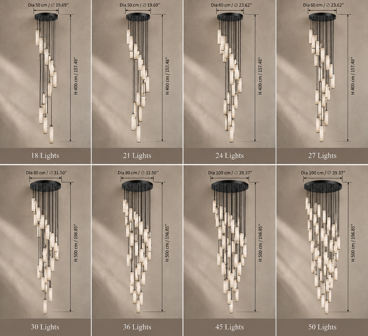 Darlen Alabaster Modern Staircase Chandelier in modern stairwell view 02