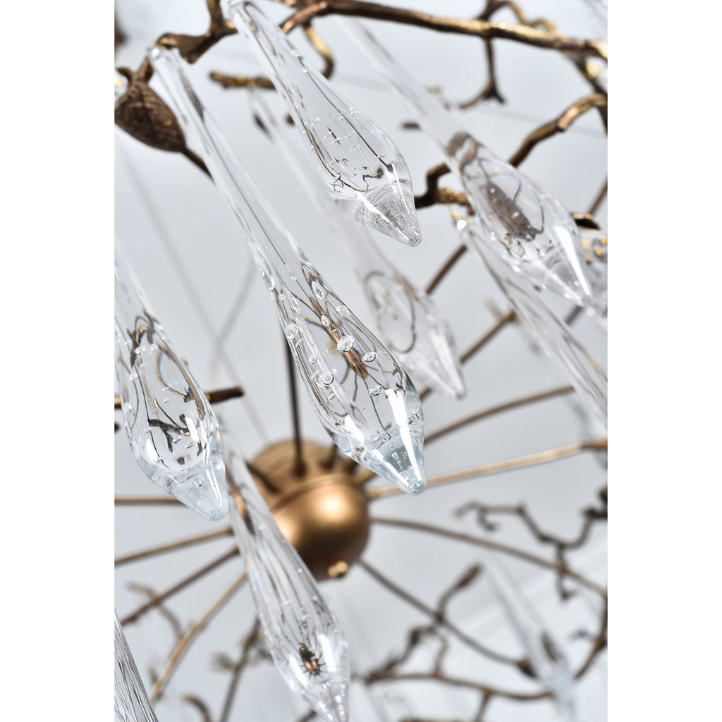Dawn Teardrop Branch Brass Round Chandelier by Bling Lighting Studio