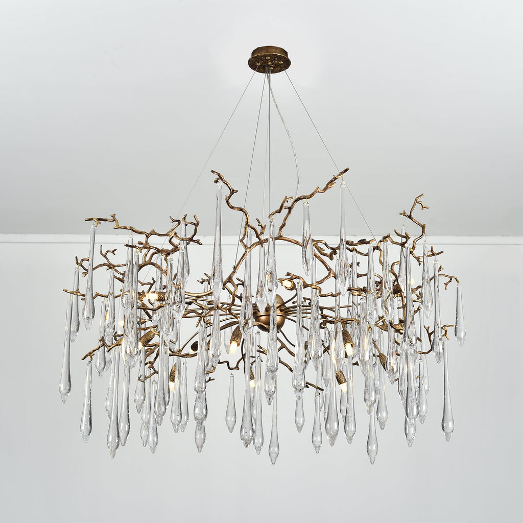 Dawn Teardrop Branch Brass Round Chandelier by Bling Lighting Studio