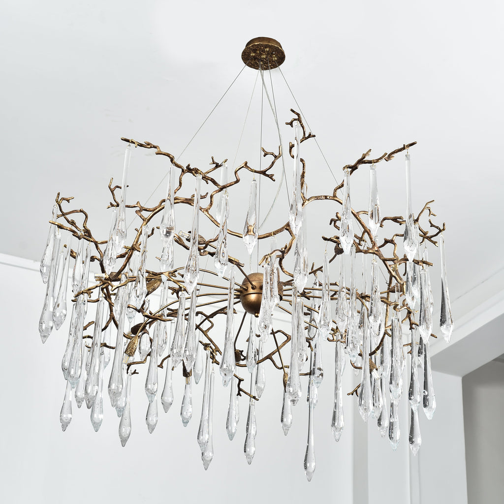 Dawn Teardrop Branch Brass Round Chandelier by Bling Lighting Studio