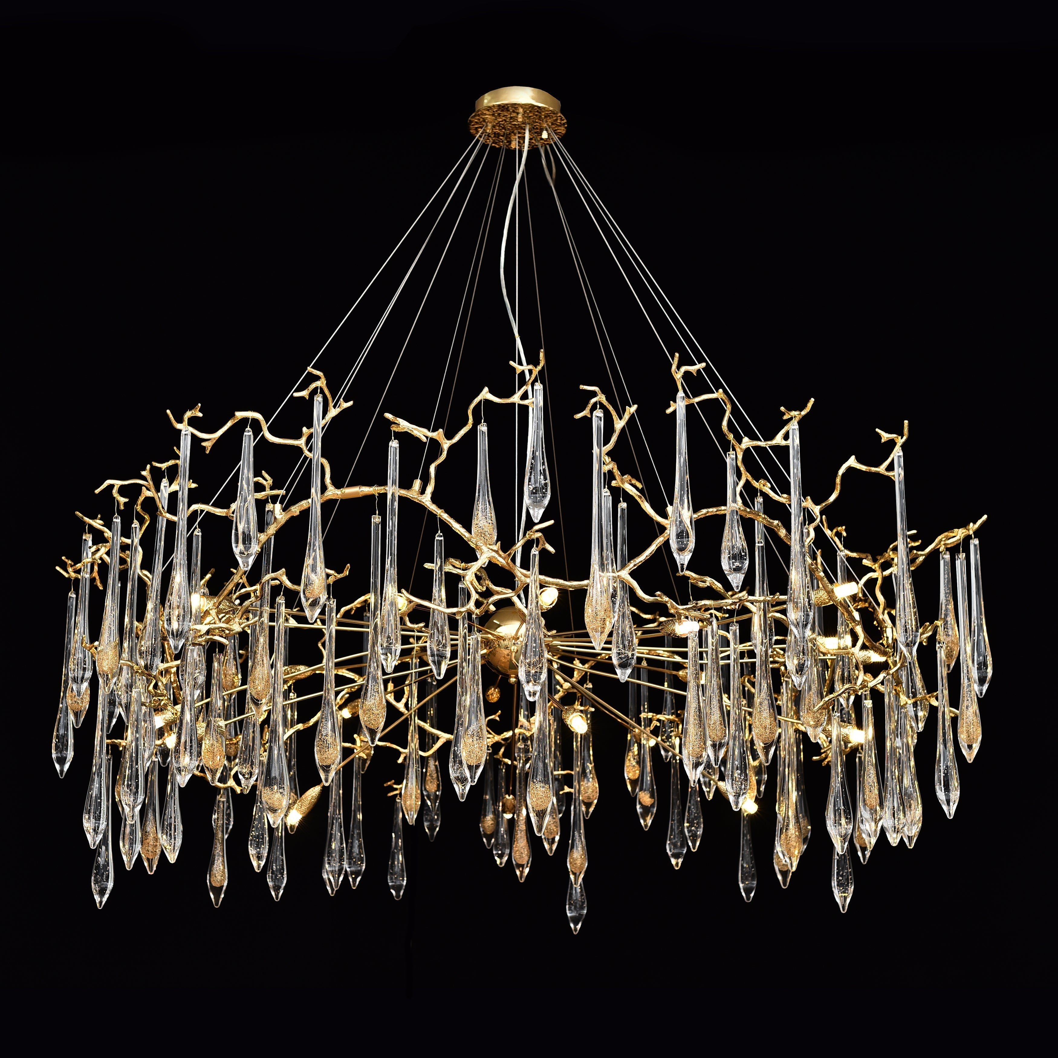 Dawn Teardrop Branch Brass Round Chandelier by Bling Lighting Studio