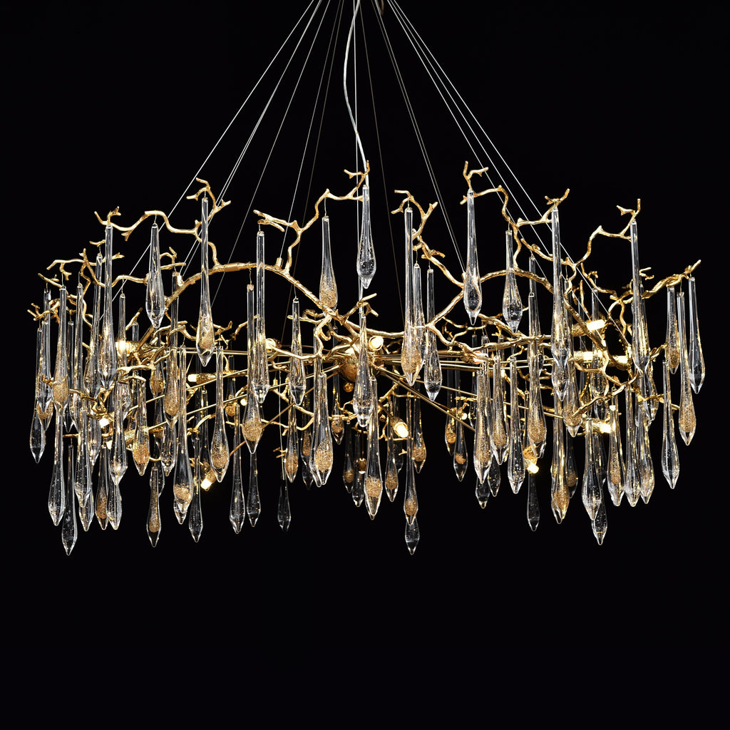 Dawn Teardrop Branch Brass Round Chandelier by Bling Lighting Studio