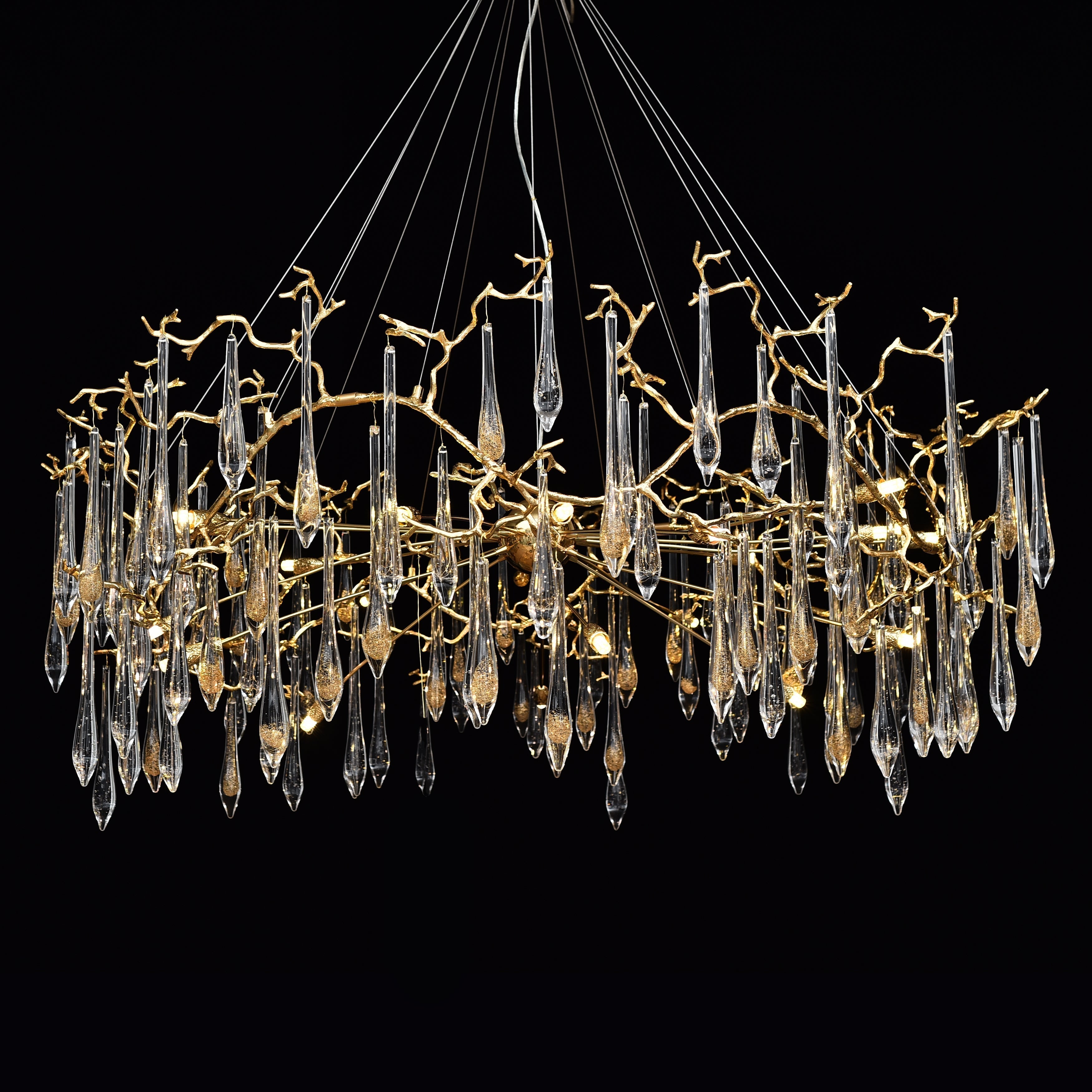 Dawn Teardrop Branch Brass Round Chandelier by Bling Lighting Studio
