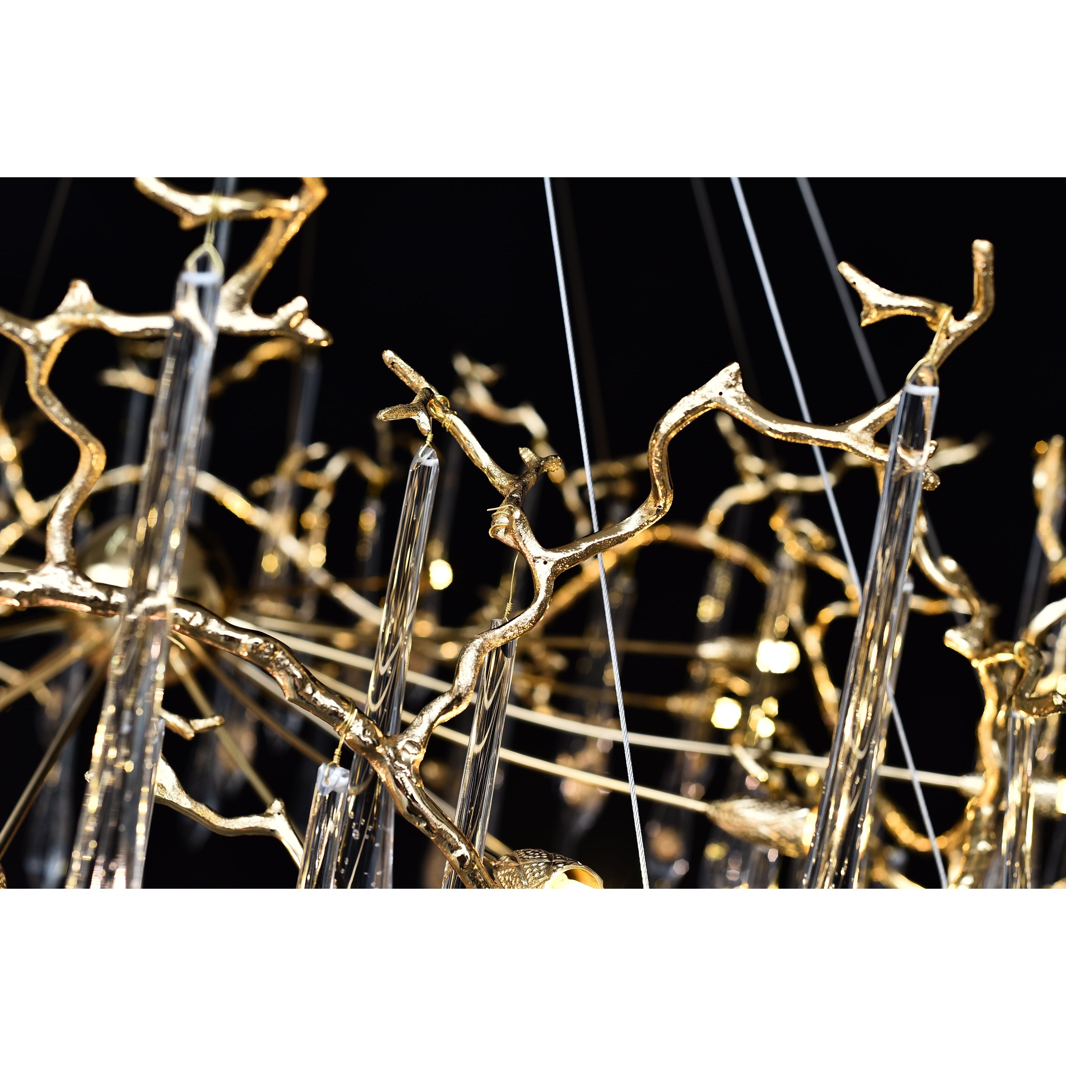 Dawn Teardrop Branch Brass Round Chandelier by Bling Lighting Studio