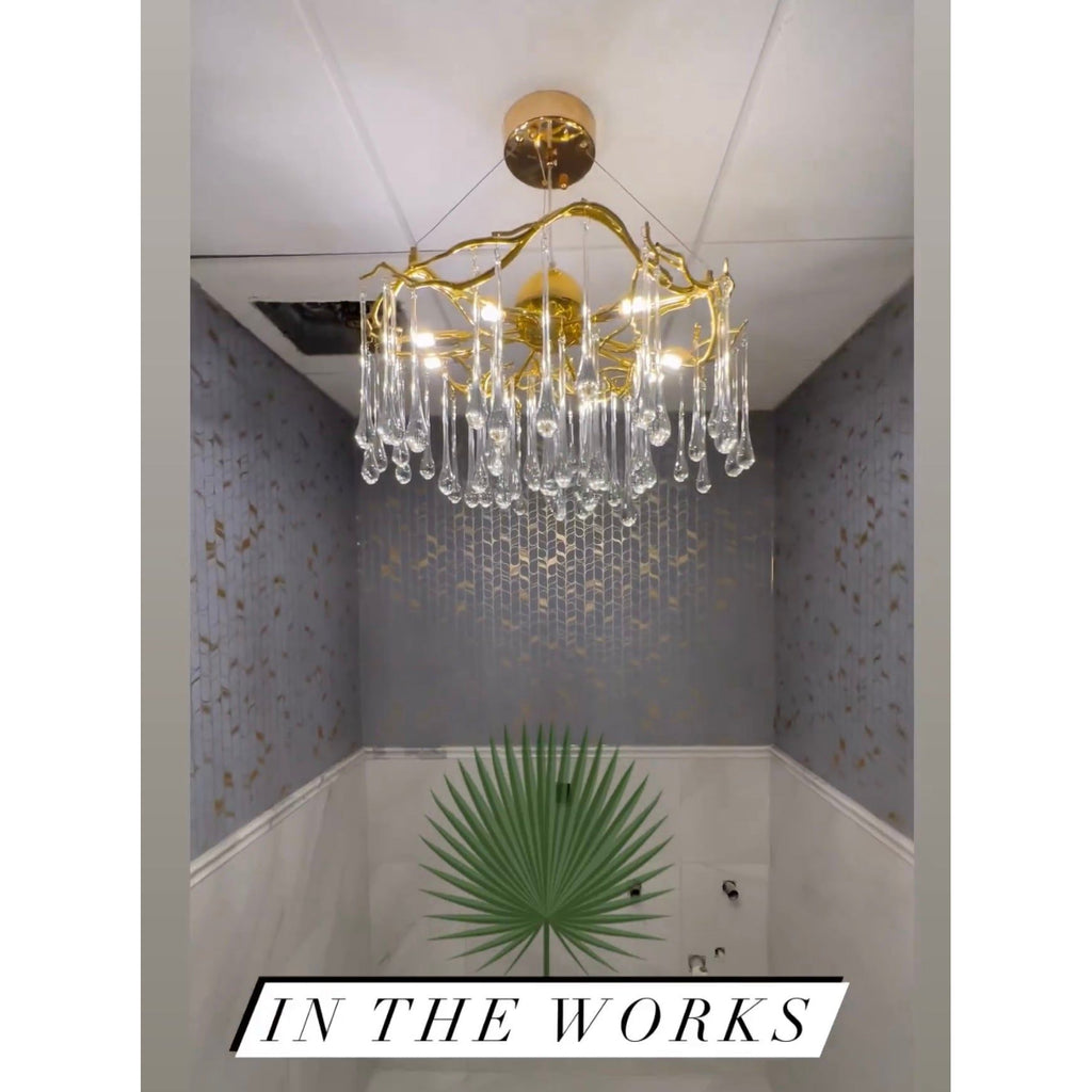 Dawn Teardrop Branch Brass Round Chandelier by Bling Lighting Studio