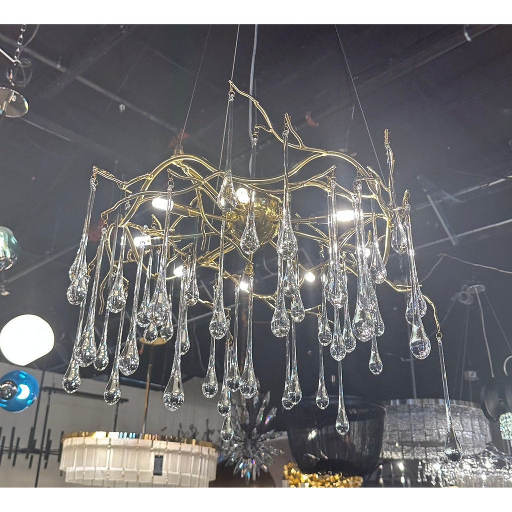 Dawn Teardrop Branch Brass Round Chandelier by Bling Lighting Studio