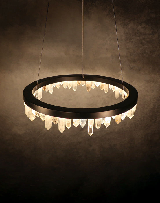 Designer 36 Inch Round Modern Chandelier Brass & Clear Geode Quartz Crystal Hanging Light product image