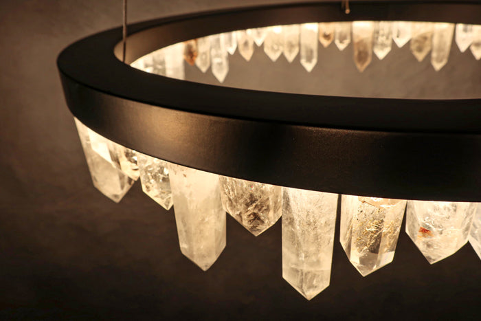 Designer 36 Inch Round Modern Chandelier Brass & Clear Geode Quartz Crystal Hanging Light product image