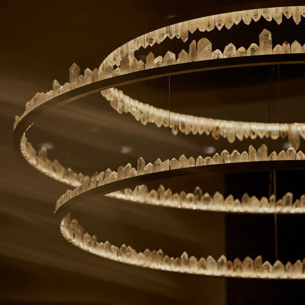 Designer 36 Inch Round Modern Chandelier Brass & Clear Geode Quartz Crystal Hanging Light product image