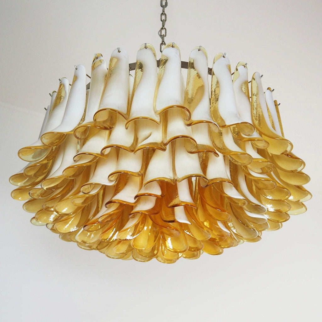 Designer Petal Amber Murano Glass Chandelier material and finish detail