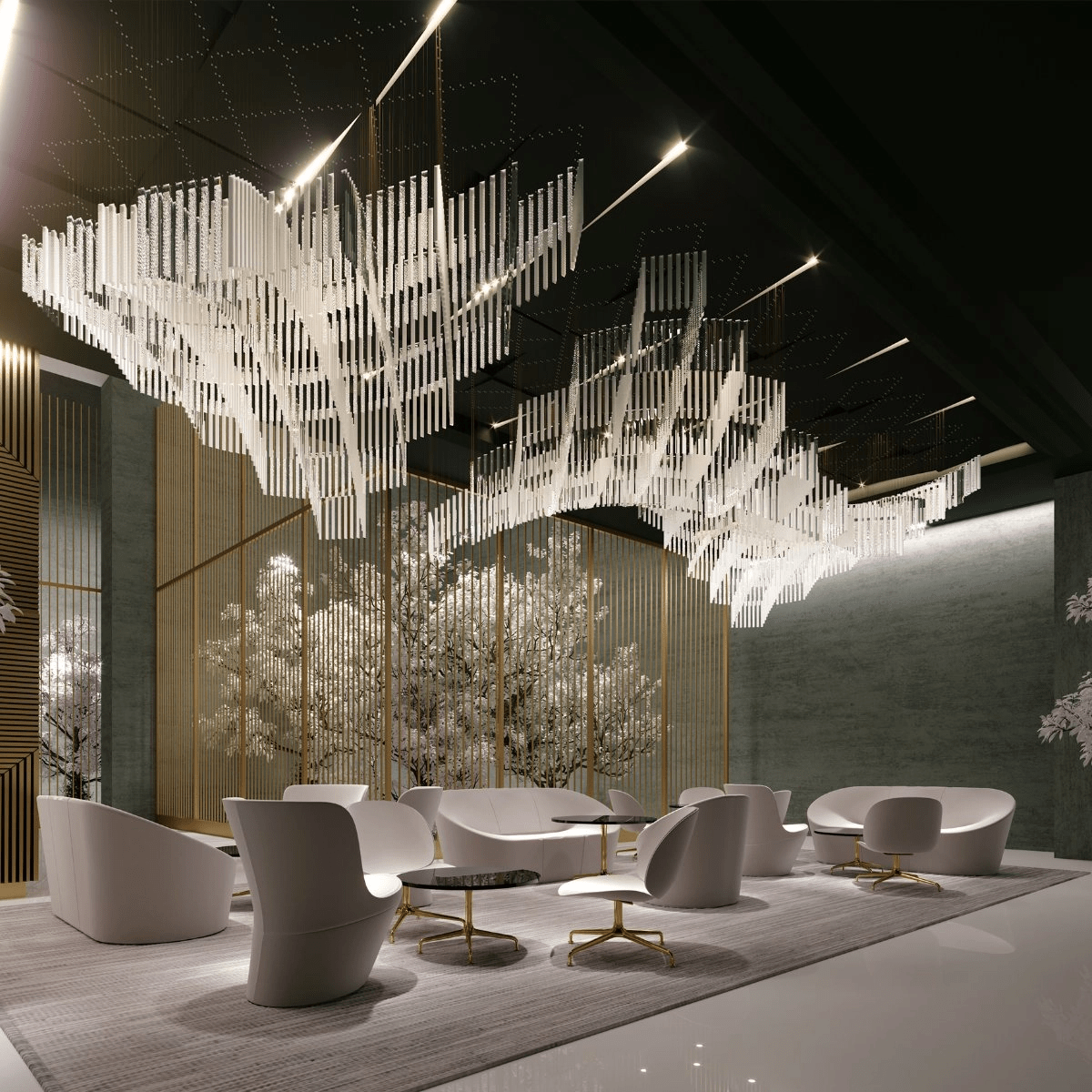 Diamond Cloud Custom Chandelier chandelier in a tall interior