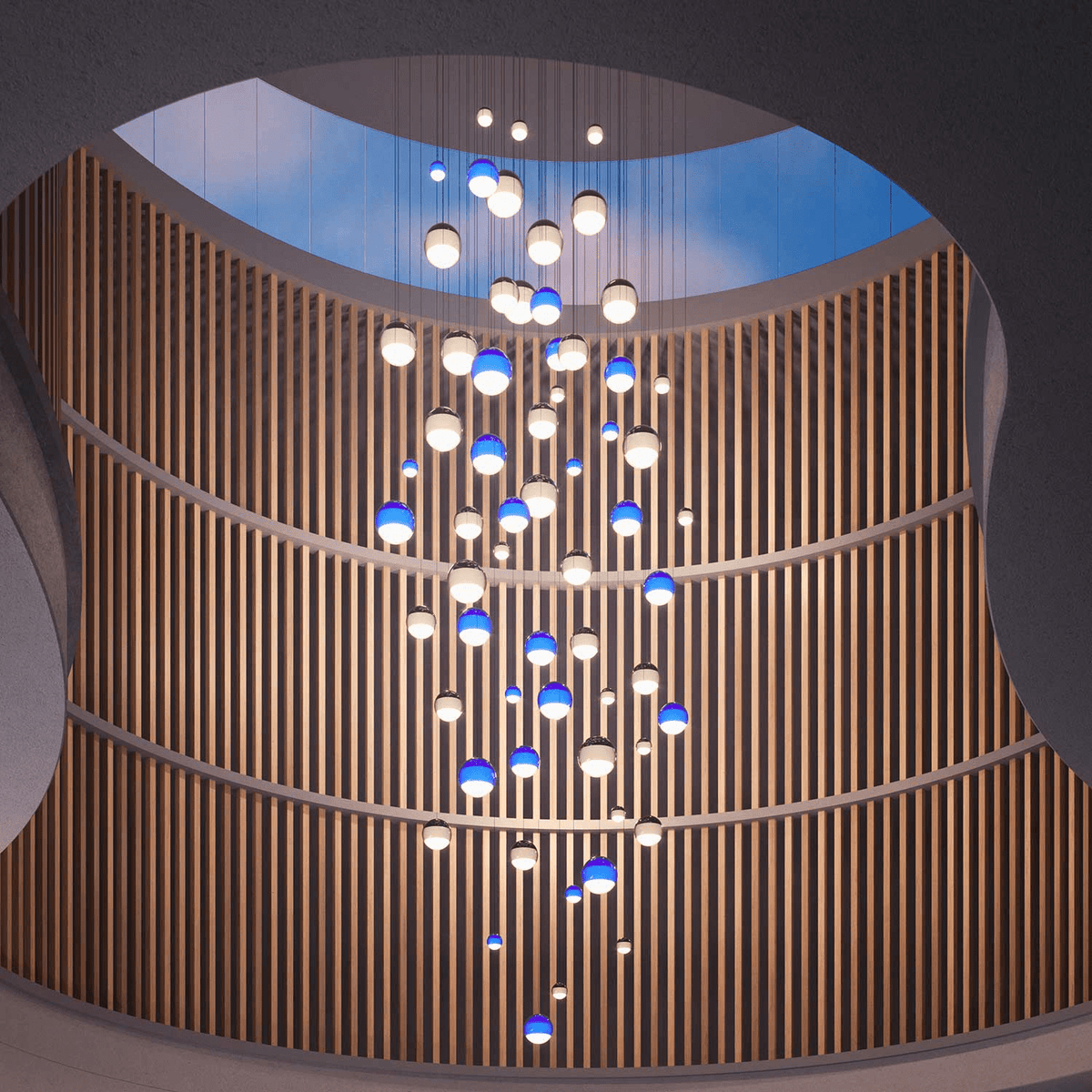 Dipping Pendant Light chandelier in a tall interior