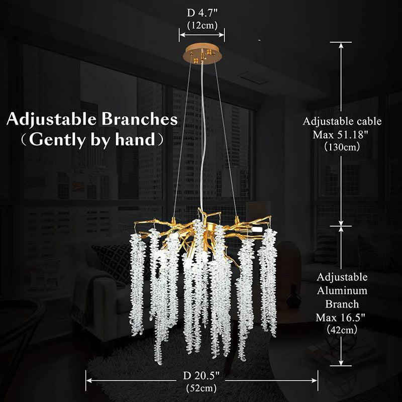 Doris White Crystal Branch Chandelier for Staircase material and finish detail