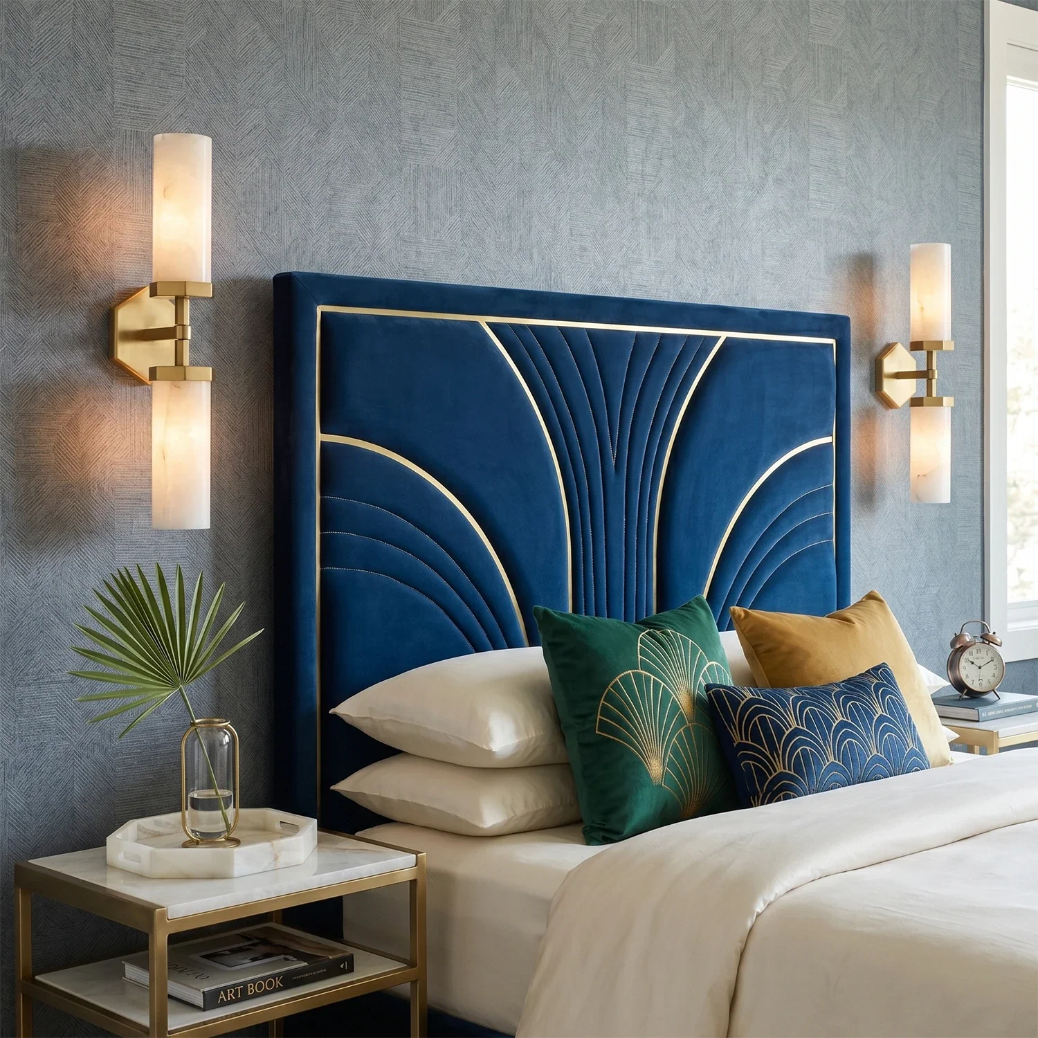 Double-Head Alabaster Wall Sconce by Bling Lighting Studio