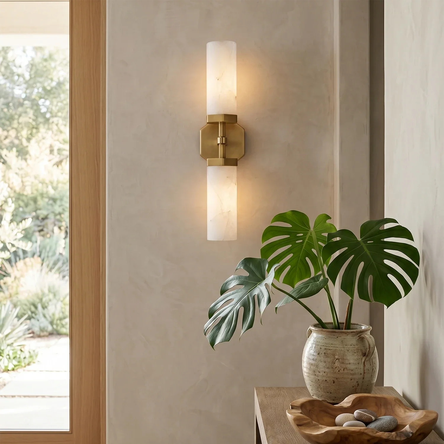 Double-Head Alabaster Wall Sconce by Bling Lighting Studio