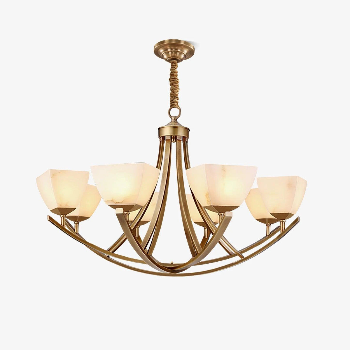 Dover Brass Chandelier with Alabaster Shades, product view 1