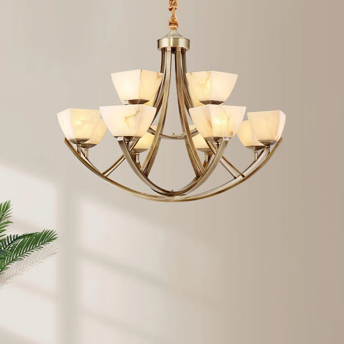 Dover Brass Chandelier with Alabaster Shades, product view 2