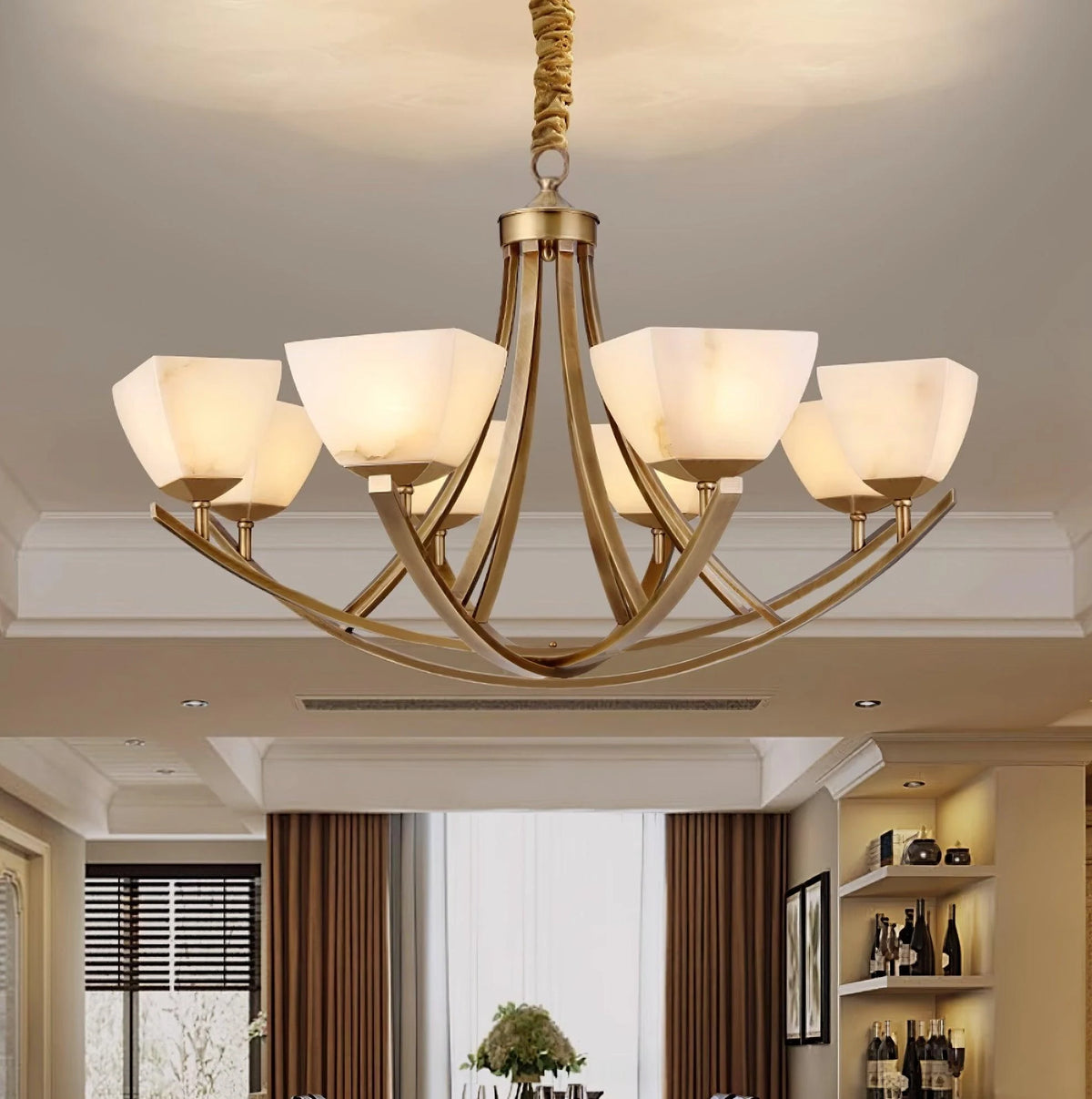 Dover Brass Chandelier with Alabaster Shades, product view 4