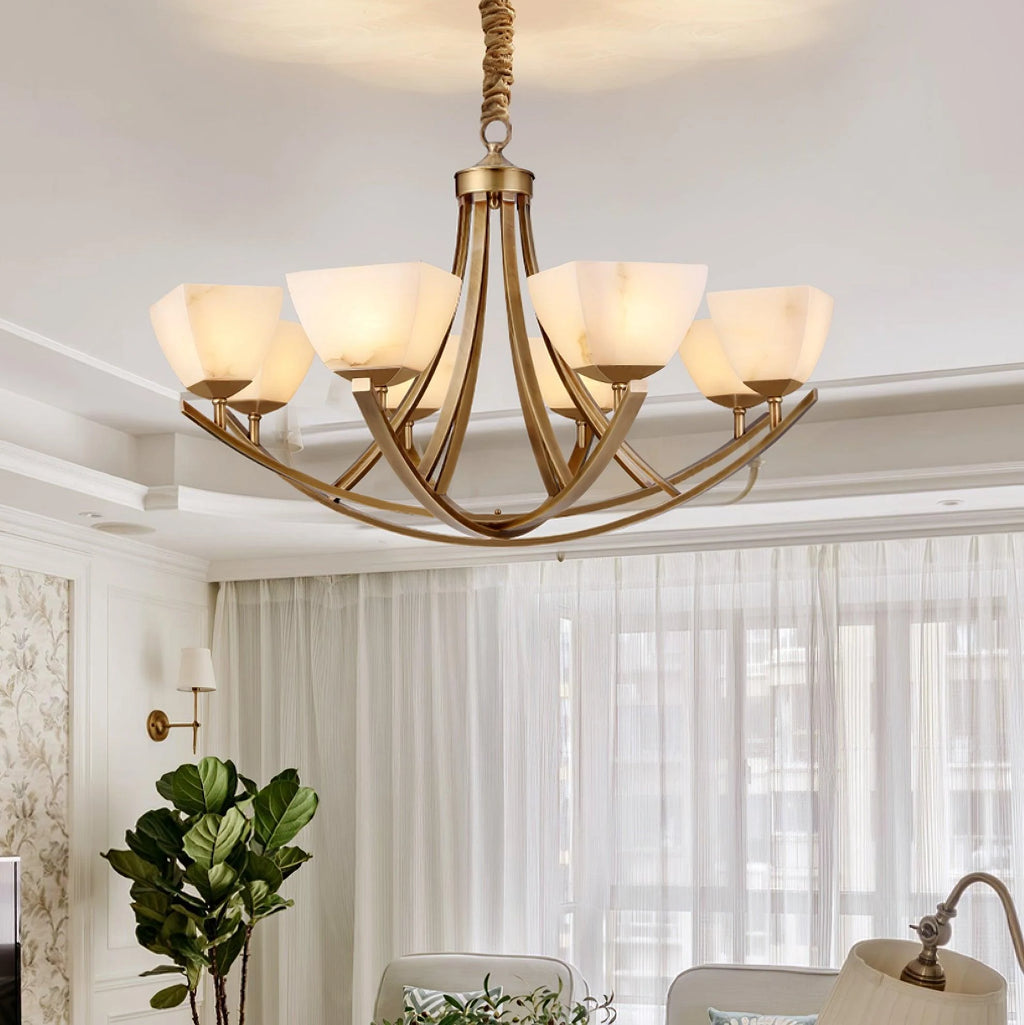Dover Brass Chandelier with Alabaster Shades, product view 8