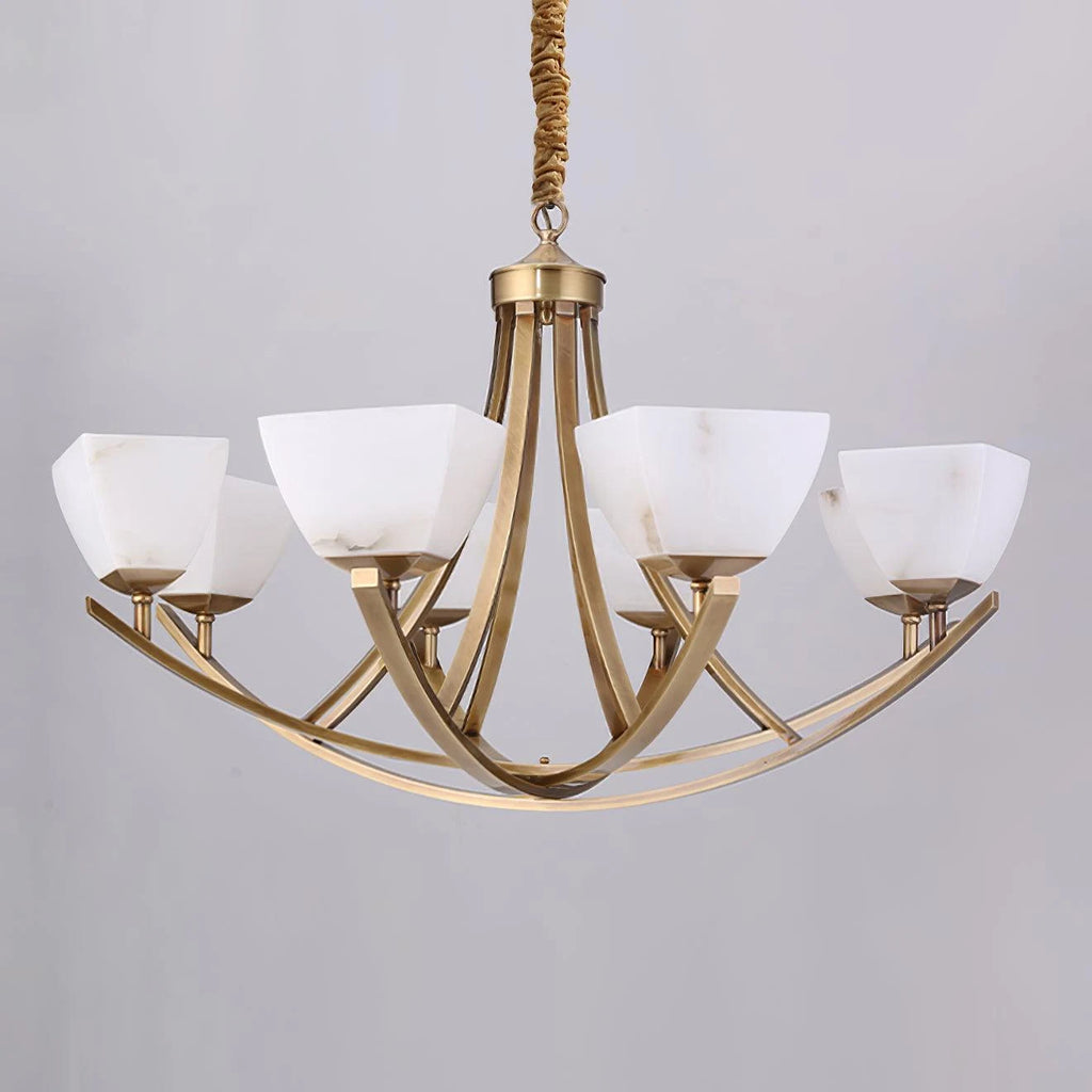 Dover Brass Chandelier with Alabaster Shades, product view 10
