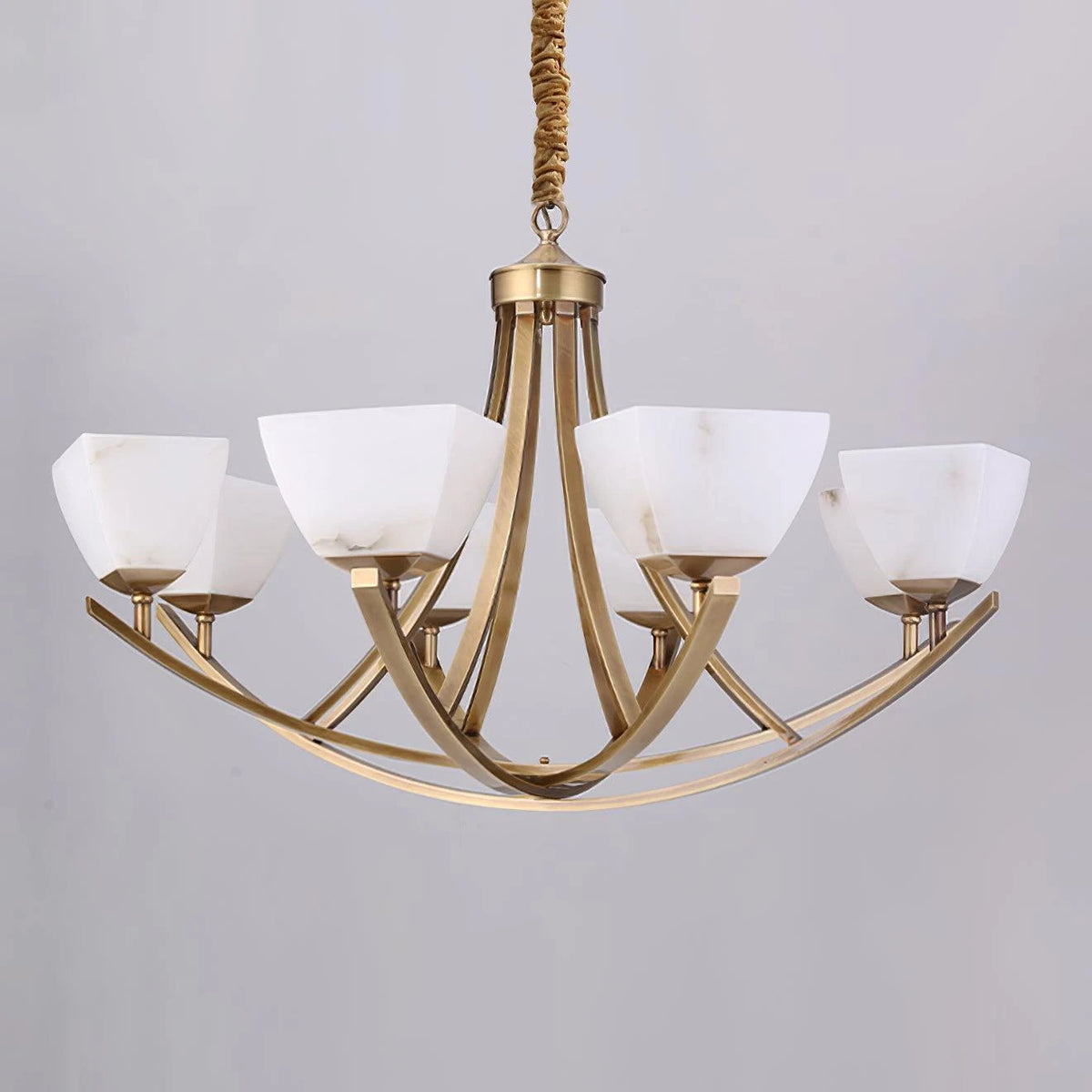 Dover Brass Chandelier with Alabaster Shades, product view 10