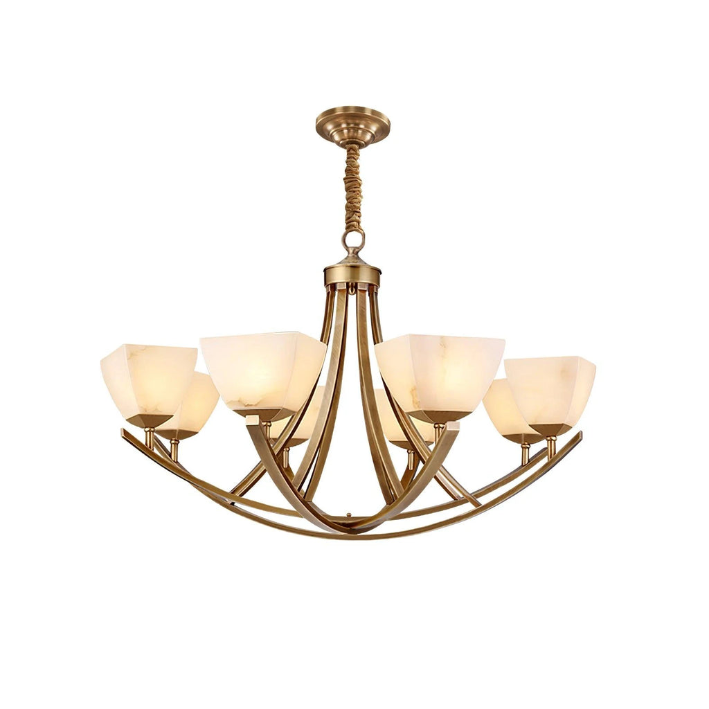 Dover Brass Chandelier with Alabaster Shades, product view 11