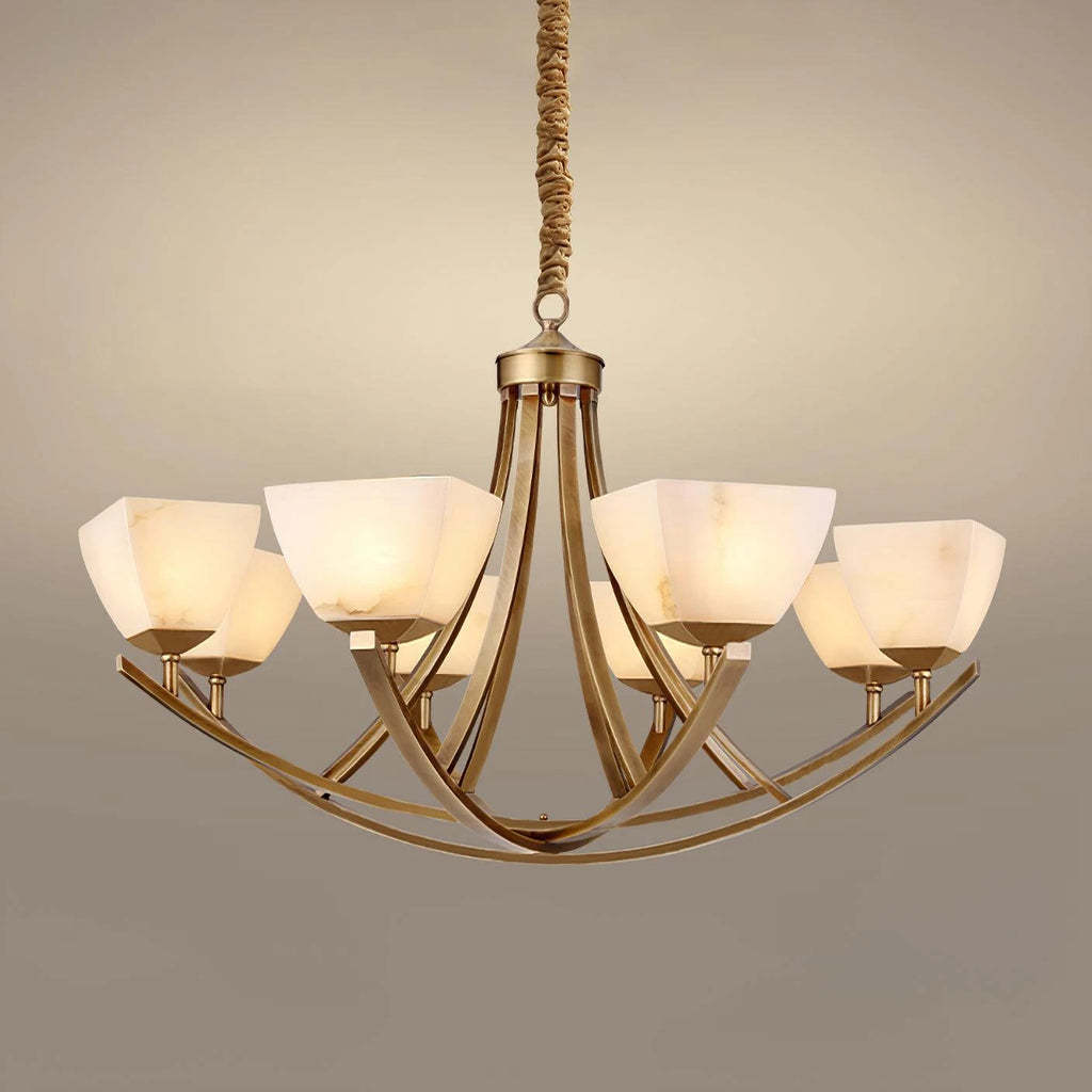 Dover Brass Chandelier with Alabaster Shades, product view 12