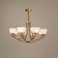 Dover Brass Chandelier with Alabaster Shades — 8 heads ∅ 37.7″ x H 22.8″/ Dia 96cm x H 58cm / Brass & White Alabaster