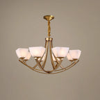 Dover Brass Chandelier with Alabaster Shades — 8 heads ∅ 37.7″ x H 22.8″/ Dia 96cm x H 58cm / Brass & White Alabaster