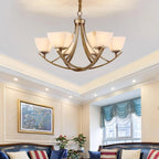 Dover Brass Chandelier with Alabaster Shades, product view 23