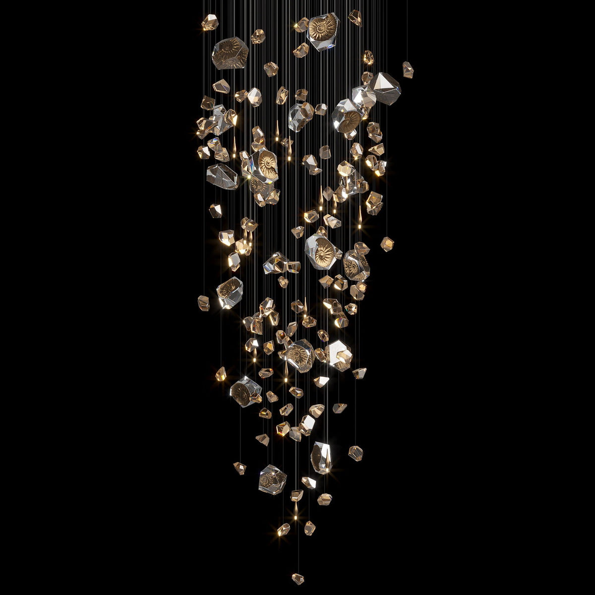 Champagne Crystal Meteor Chandelier chandelier in a tall interior
