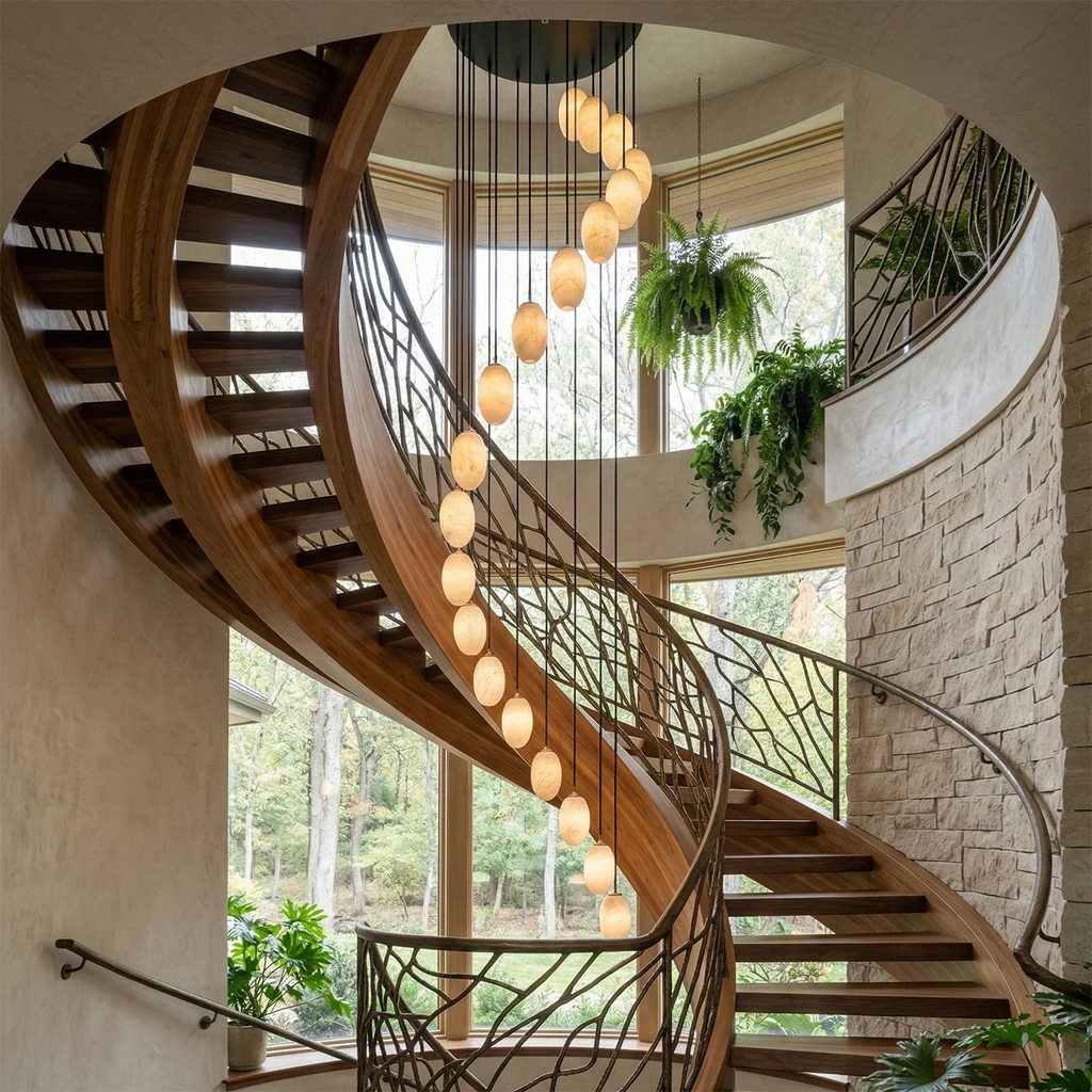Egg-Shaped Alabaster Chandelier by Bling Lighting Studio