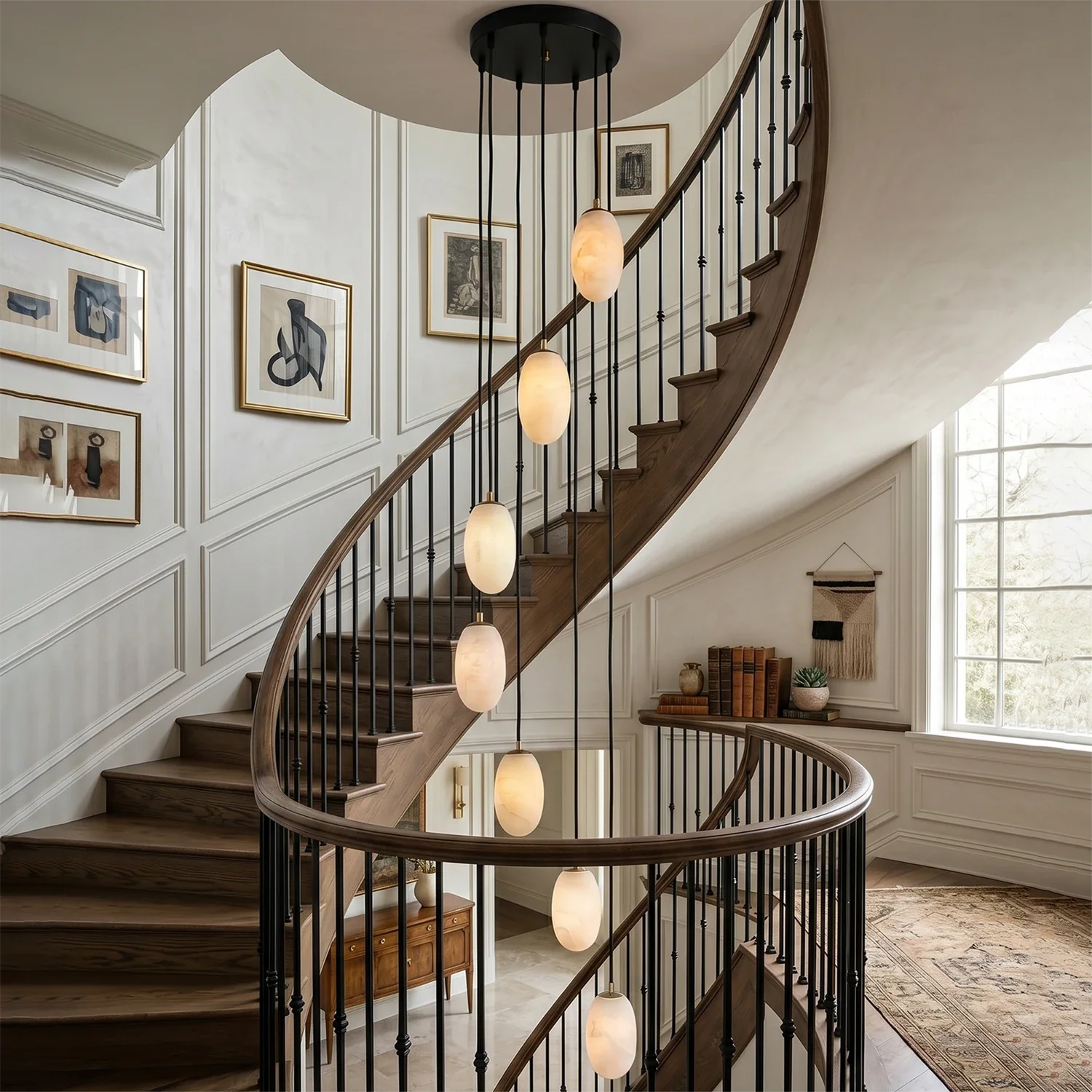 Egg-Shaped Alabaster Chandelier by Bling Lighting Studio