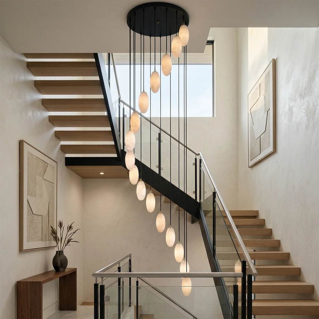 Egg-Shaped Alabaster Chandelier by Bling Lighting Studio