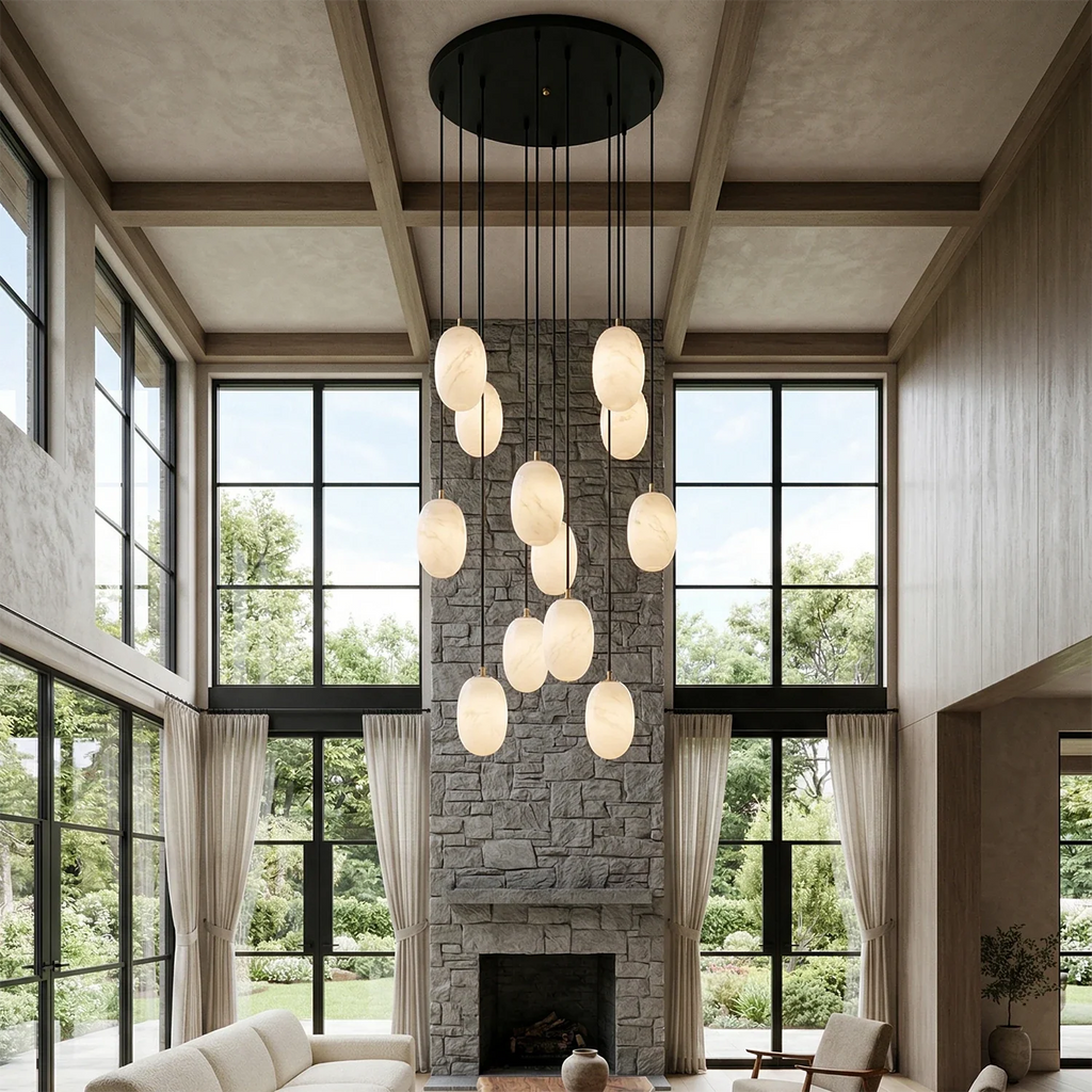 Egg-Shaped Alabaster Chandelier by Bling Lighting Studio