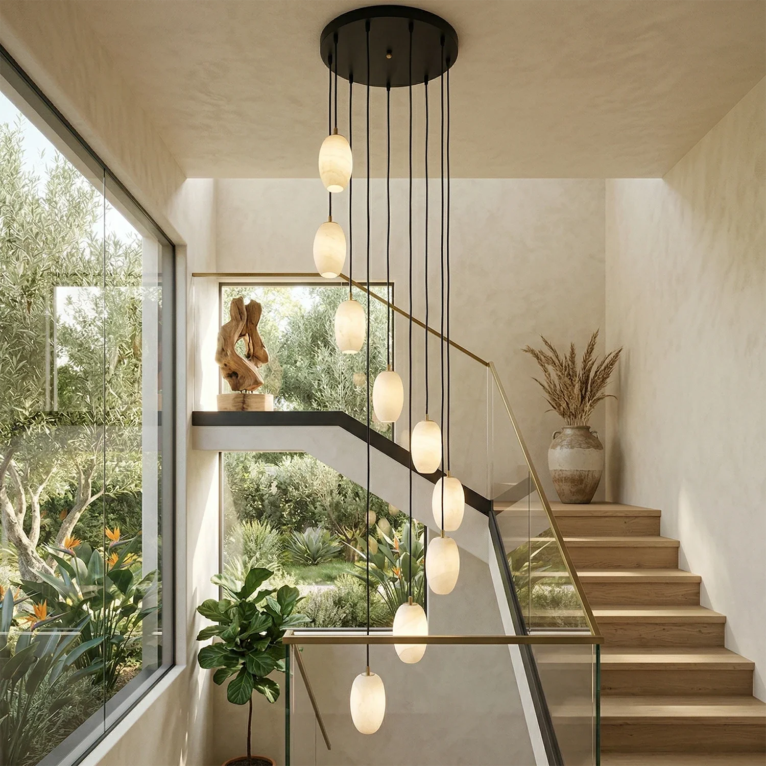 Egg-Shaped Alabaster Chandelier by Bling Lighting Studio