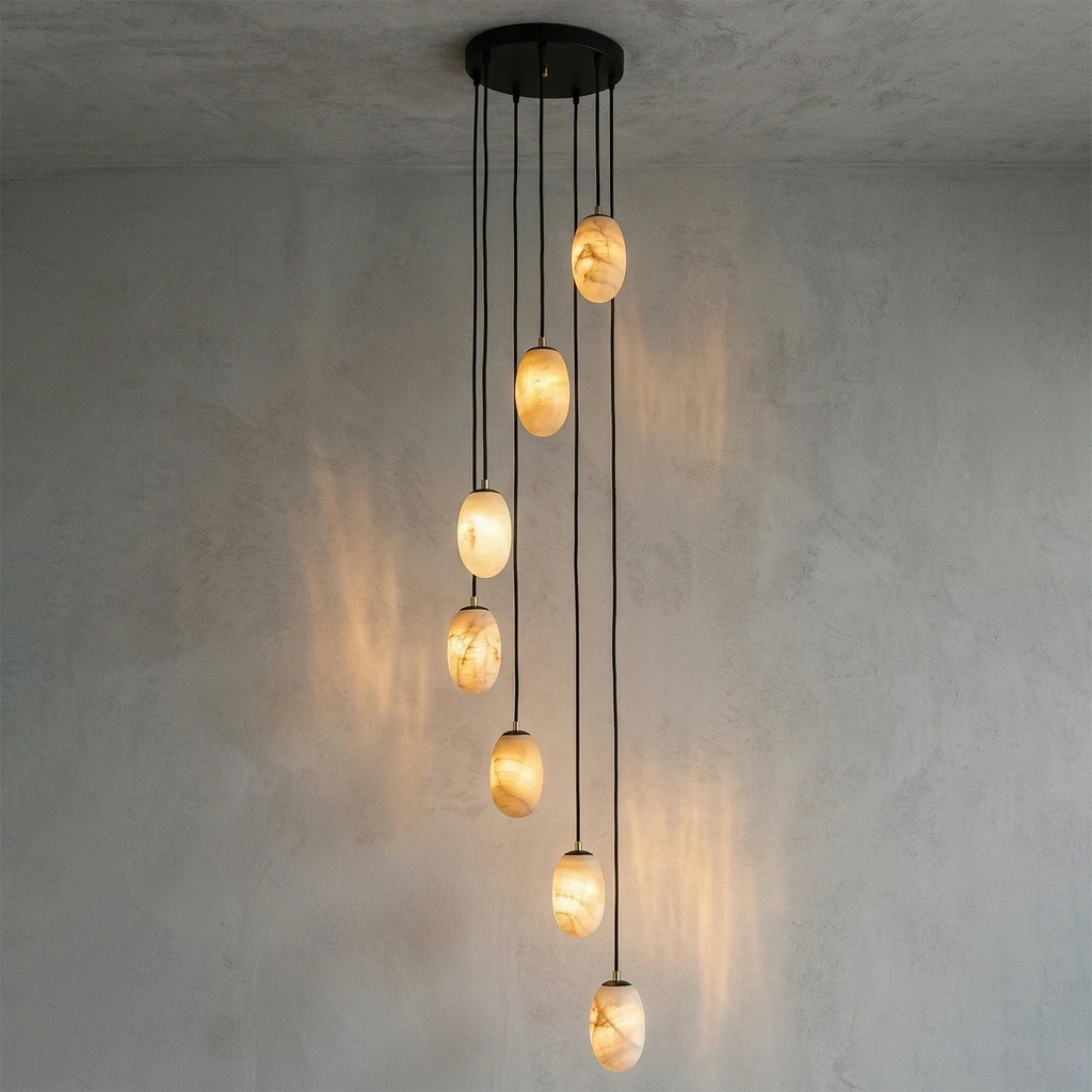 Egg-Shaped Alabaster Chandelier by Bling Lighting Studio