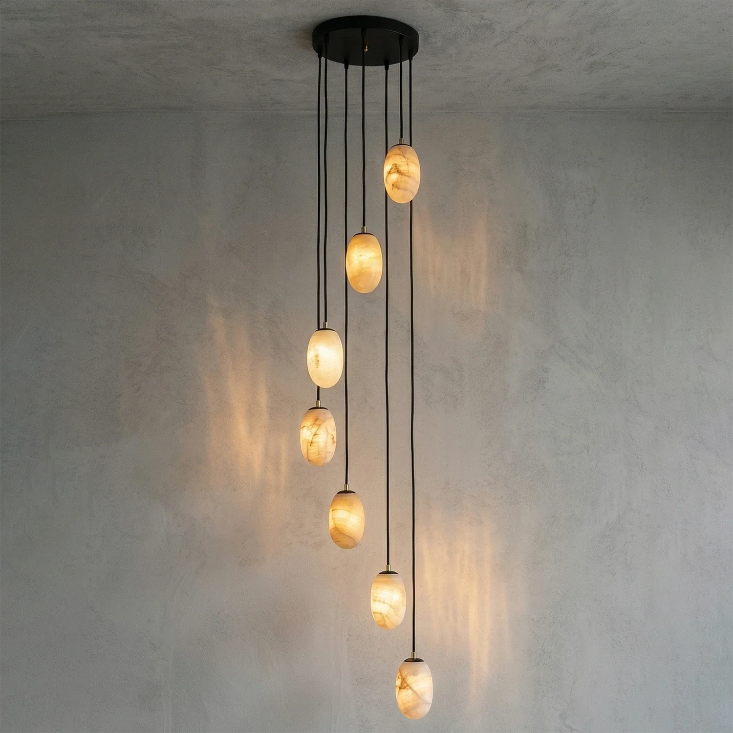 Egg-Shaped Alabaster Chandelier by Bling Lighting Studio
