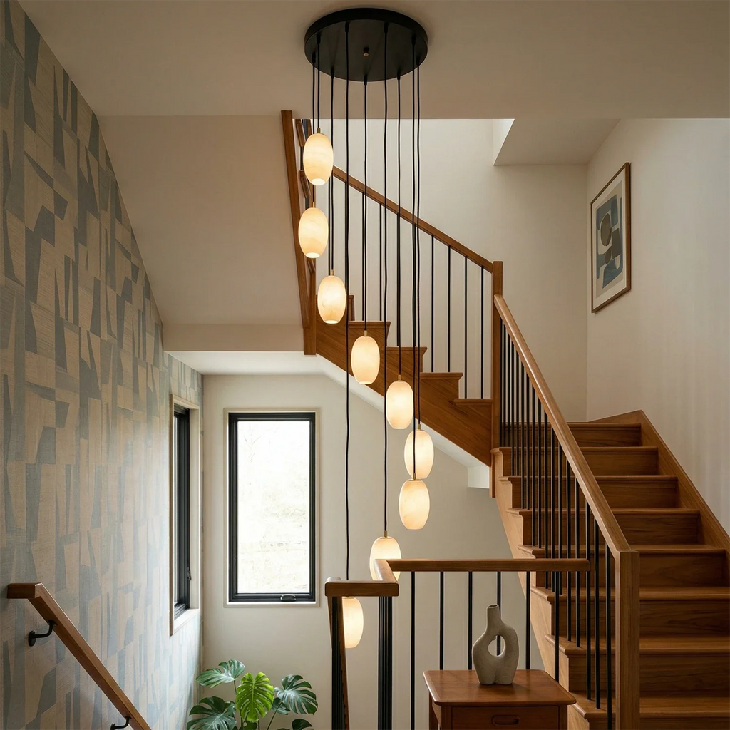 Egg-Shaped Alabaster Chandelier by Bling Lighting Studio