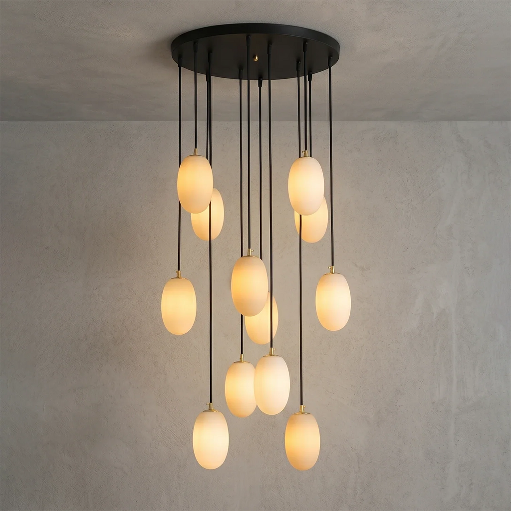 Egg-Shaped Alabaster Chandelier by Bling Lighting Studio