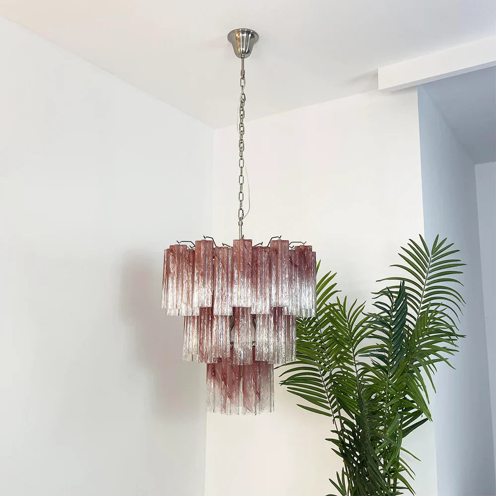 Elegant Murano-Style Pink Rose Chandelier chandelier in a tall interior