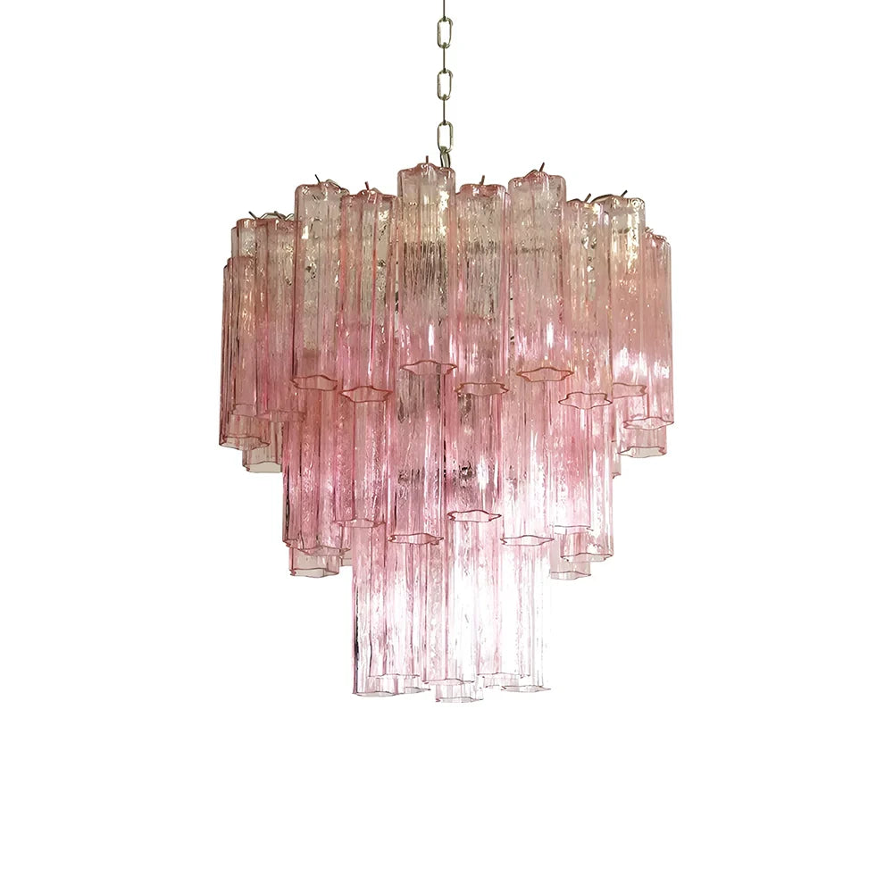 Elegant Pink Murano Glass Tube Chandelier by Bling Lighting Studio