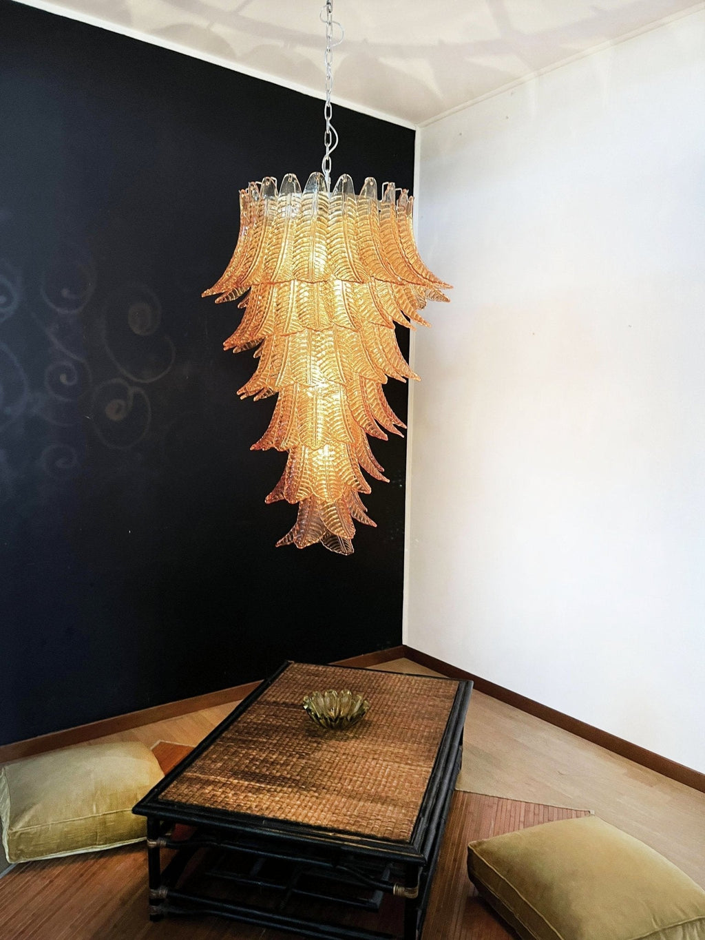 Elegant Rosalind Murano Felci Amber Chandelier material and finish detail