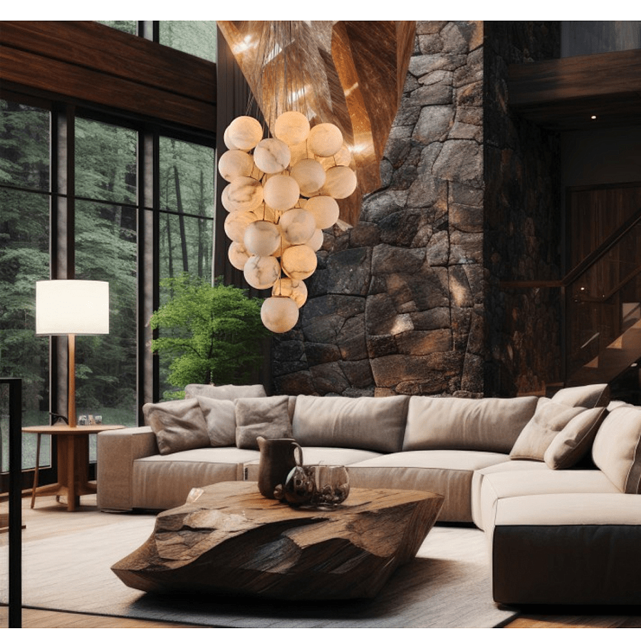 Exquisite Cluster Alabaster Globe Chandelier detail view