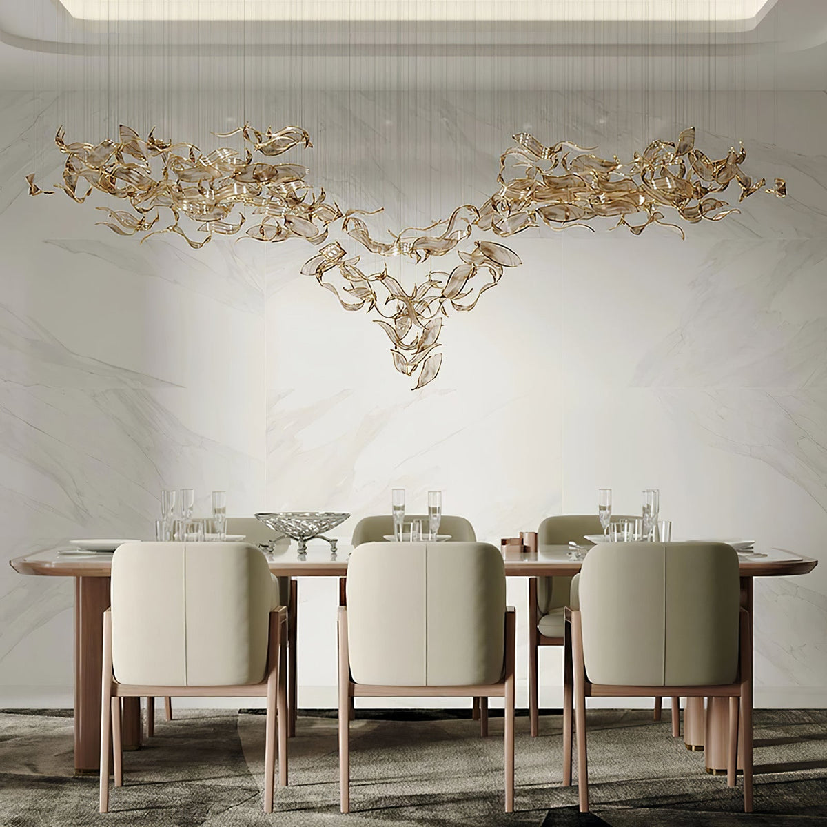 Fluttering Leaves Chandelier chandelier in a tall interior