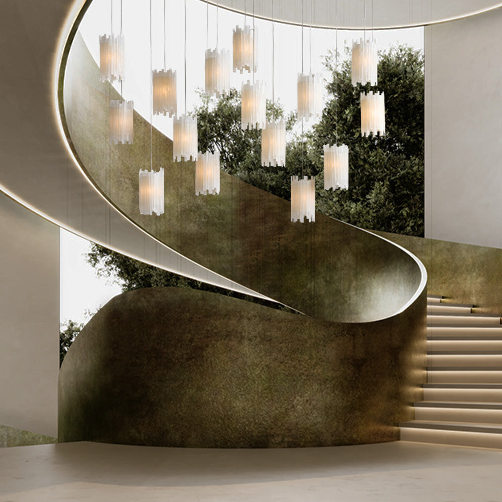 Gianna Rectangular Selenite Stone Chandelier chandelier in a tall interior