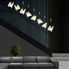 Gold Butterfly Led Chandelier ceiling canopy and hanging wire detail for staircase lighting