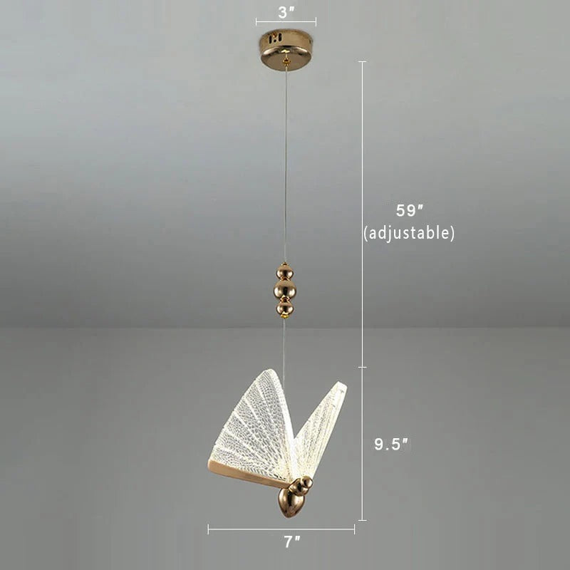 Gold Butterfly Led Chandelier close-up detail of butterfly LED pendant light