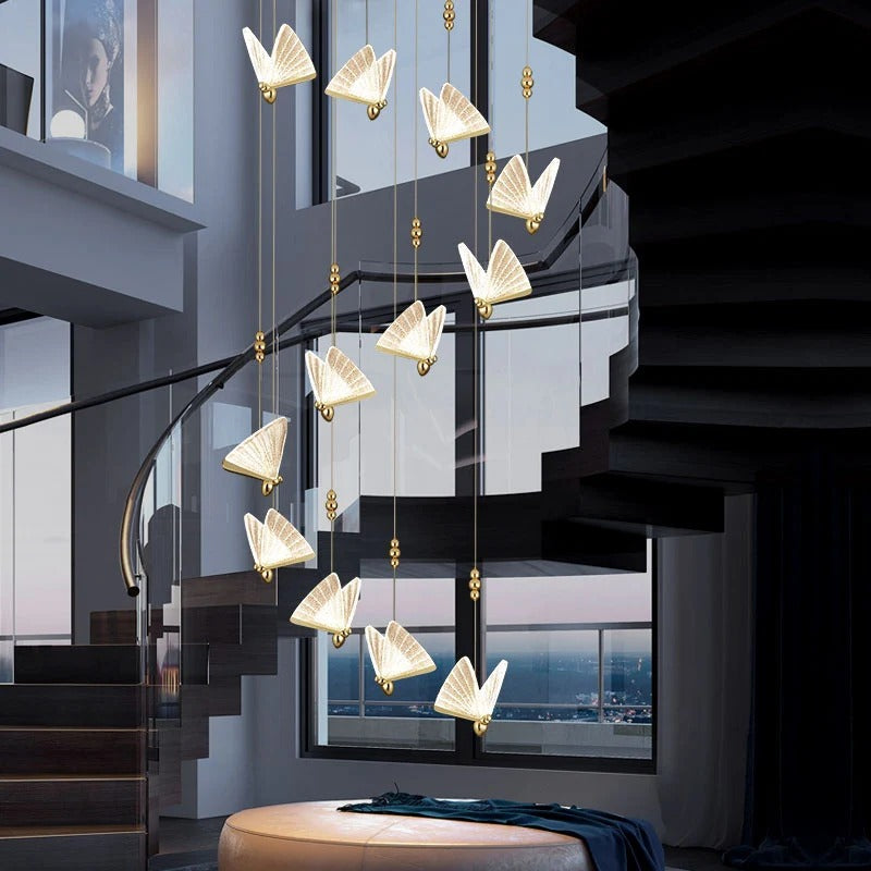 Gold Butterfly Led Chandelier for Foyer with cascading gold butterfly lights